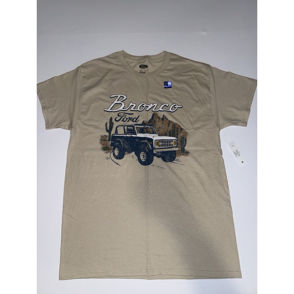 Ford Bronco Men T-Shirt Medium Retro Graphic Beige Licensed Cotton Car Tee NWT
